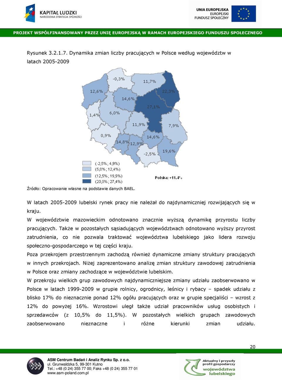 TakŜe w pozostałych sąsiadujących województwach odnotowano wyŝszy przyrost zatrudnienia, co nie pozwala traktować województwa lubelskiego jako lidera rozwoju społeczno-gospodarczego w tej części