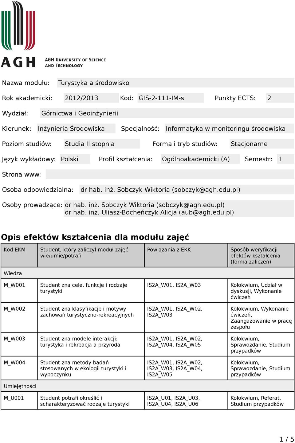 odpowiedzialna: dr hab. inż. Sobczyk Wiktoria (sobczyk@agh.edu.