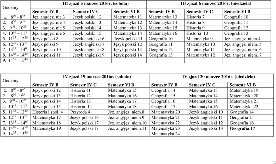 11 35-12 20 Język polski 8 Język angielski 6 Język polski 11 Geografia 10 Matematyka 9 Jęz. ang/jęz. niem.4 6.