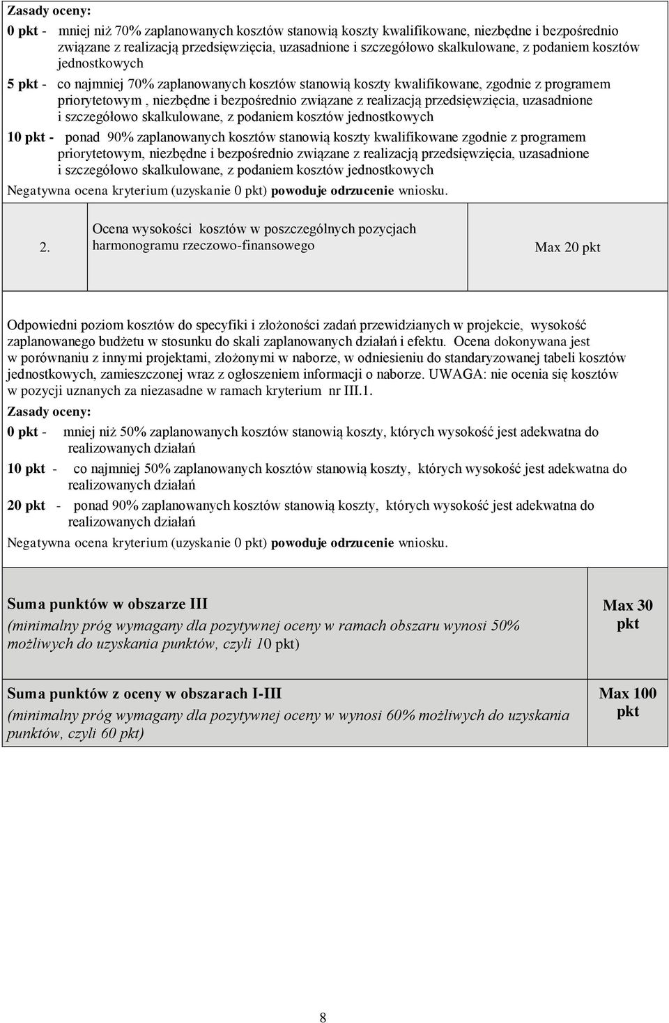 uzasadnione i szczegółowo skalkulowane, z podaniem kosztów jednostkowych 10 pkt - ponad 90% zaplanowanych kosztów stanowią koszty kwalifikowane zgodnie z programem priorytetowym, niezbędne i