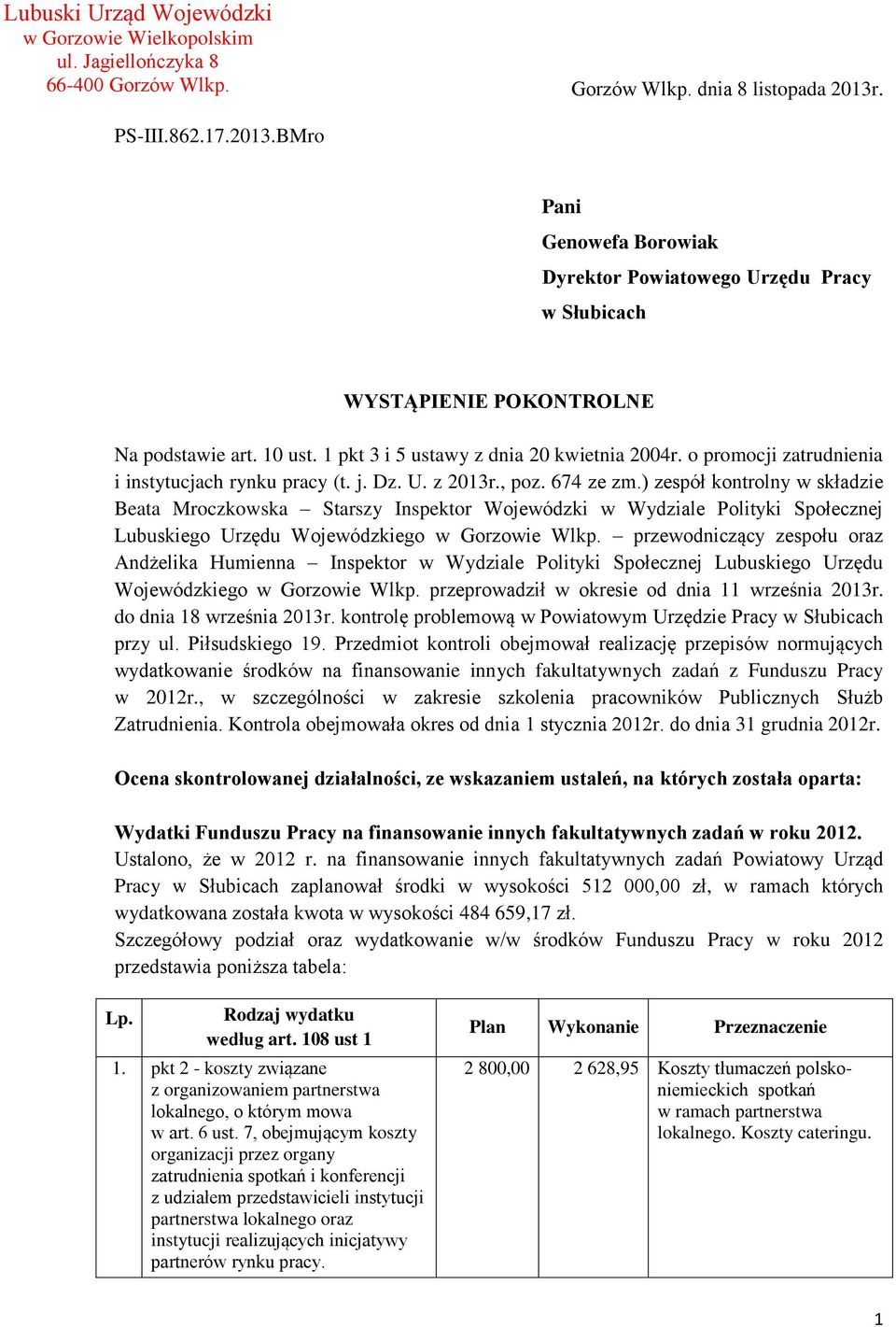 o promocji zatrudnienia i instytucjach rynku pracy (t. j. Dz. U. z 2013r., poz. 674 ze zm.