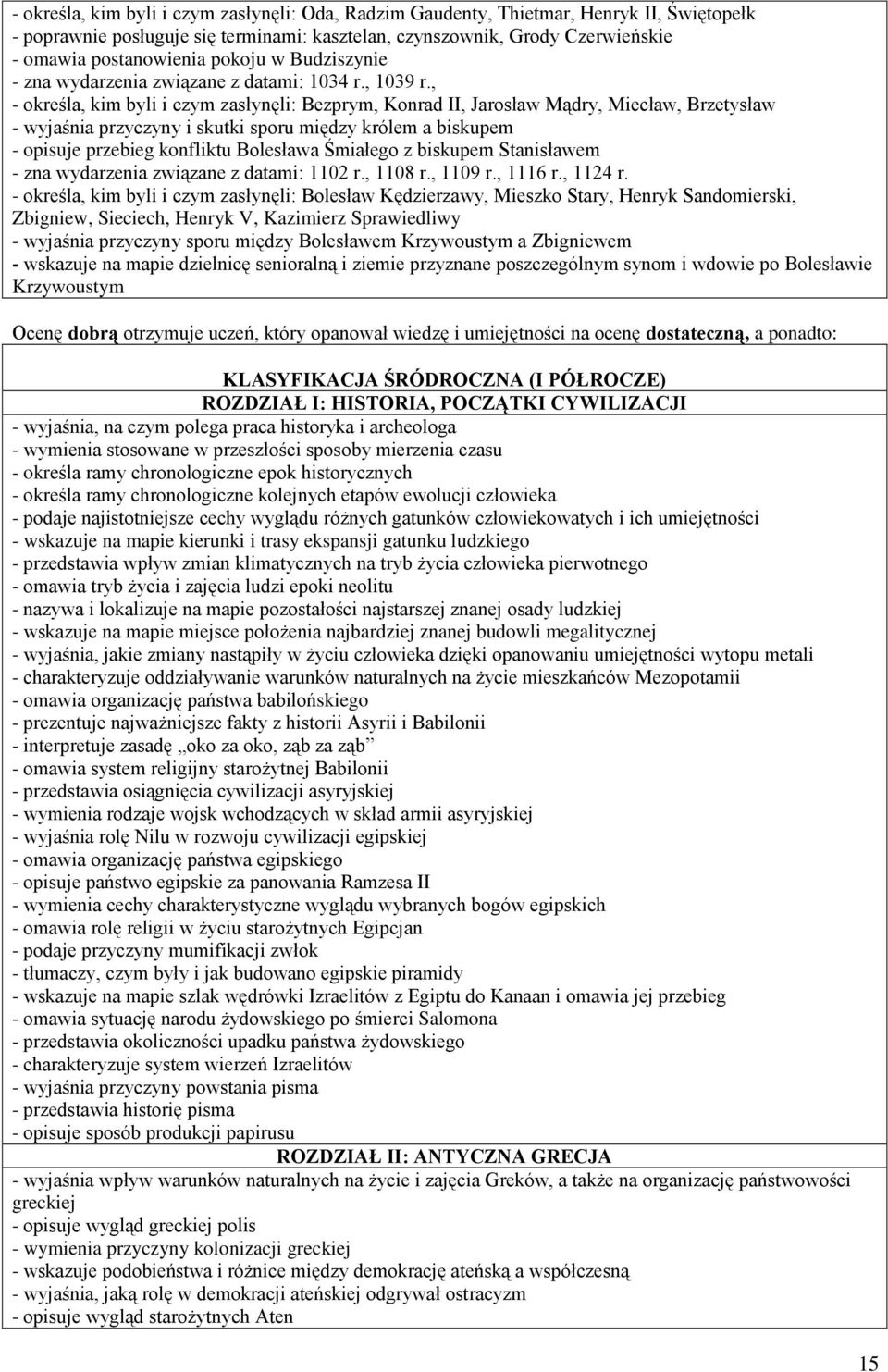 , - określa, kim byli i czym zasłynęli: Bezprym, Konrad II, Jarosław Mądry, Miecław, Brzetysław - wyjaśnia przyczyny i skutki sporu między królem a biskupem - opisuje przebieg konfliktu Bolesława