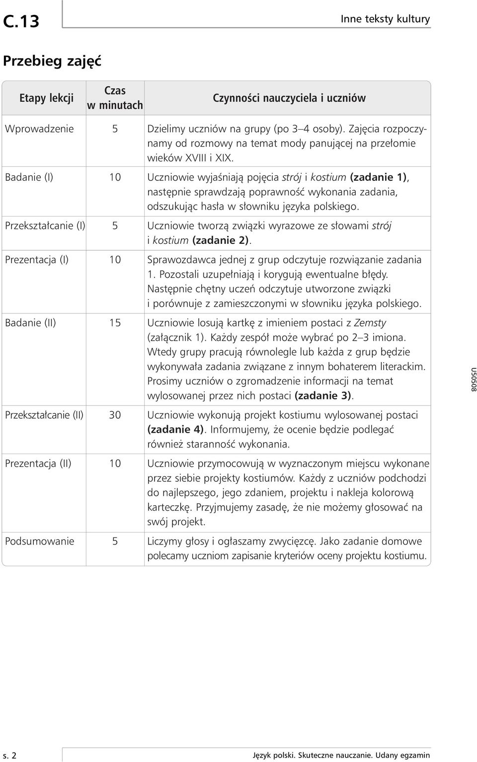 Badanie (I) 10 Uczniowie wyjaêniajà poj cia strój i kostium (zadanie 1), nast pnie sprawdzajà poprawnoêç wykonania zadania, odszukujàc has a w s owniku j zyka polskiego.