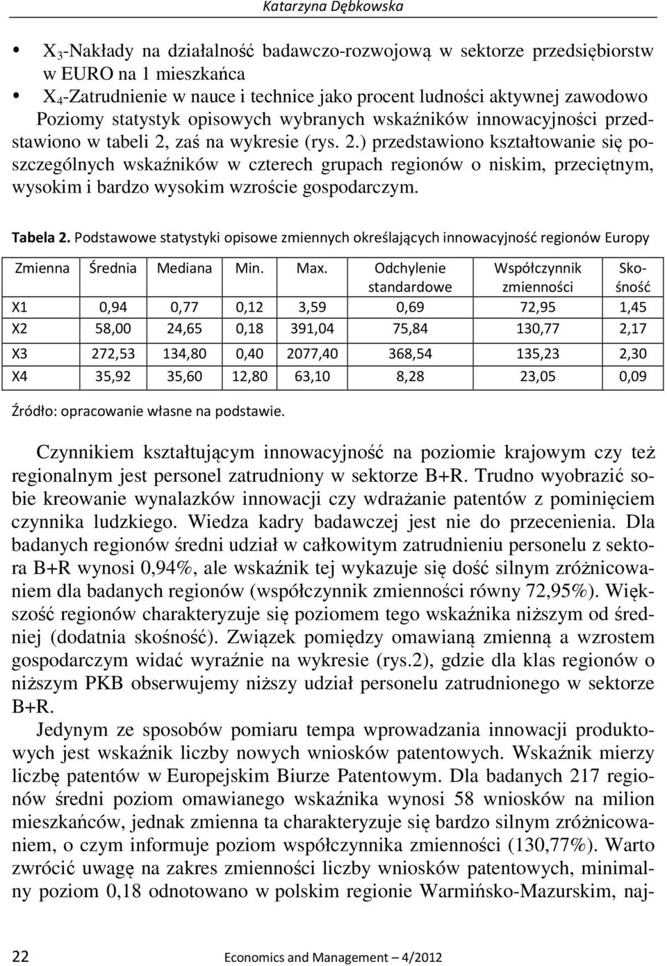 zaś na wykresie (rys. 2.) przedstawiono kształtowanie się poszczególnych wskaźników w czterech grupach regionów o niskim, przeciętnym, wysokim i bardzo wysokim wzroście gospodarczym. Tabela 2.