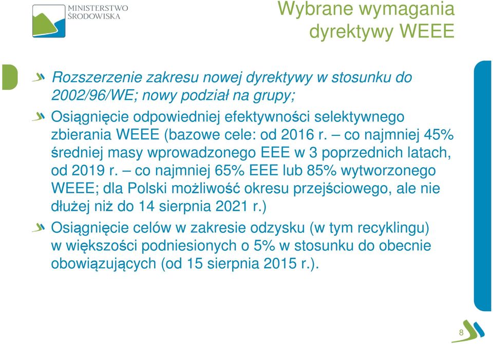 co najmniej 45% średniej masy wprowadzonego EEE w 3 poprzednich latach, od 2019 r.