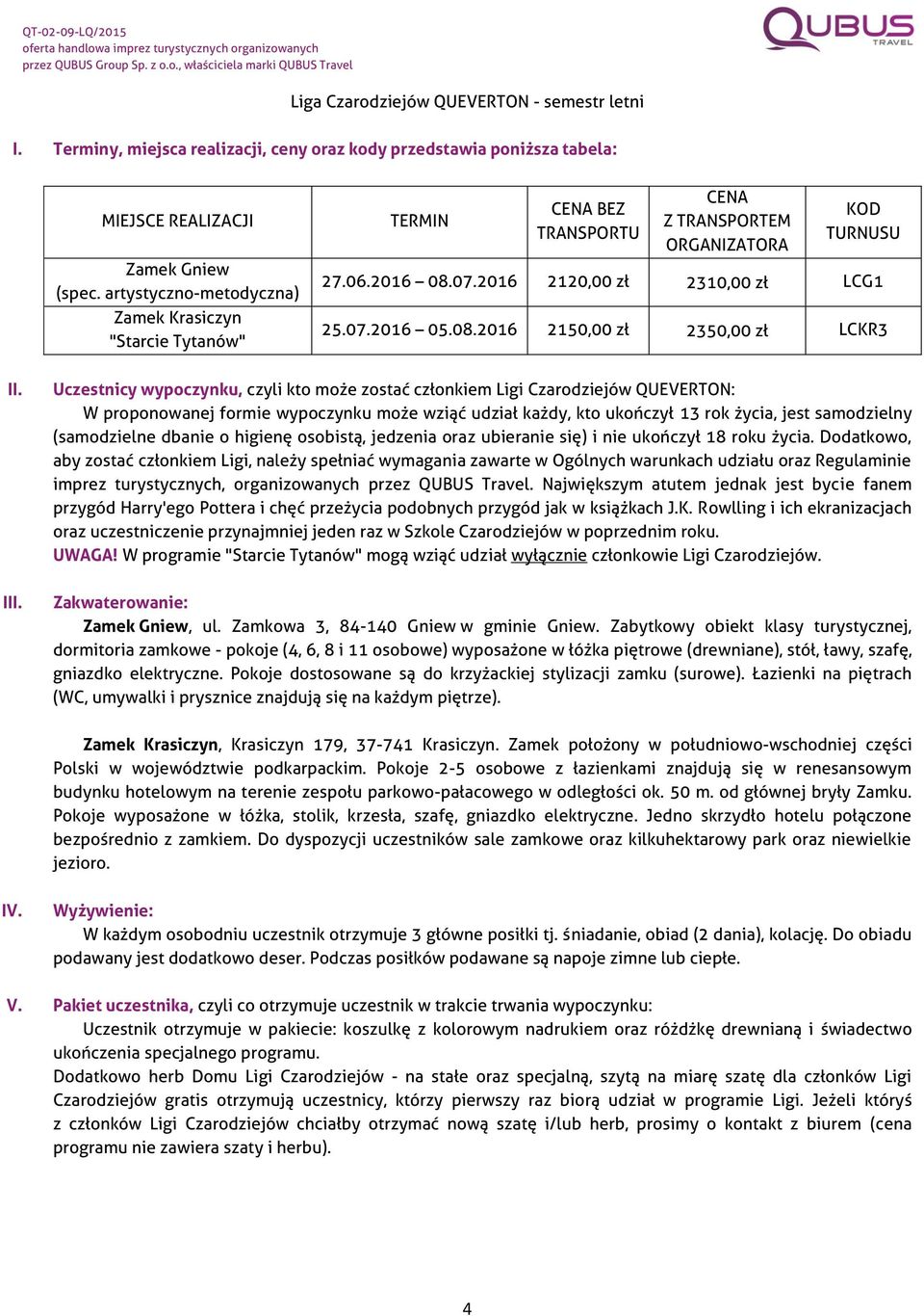 Uczestnicy wypoczynku, czyli kto może zostać członkiem Ligi Czarodziejów QUEVERTON: W proponowanej formie wypoczynku może wziąć udział każdy, kto ukończył 13 rok życia, jest samodzielny (samodzielne