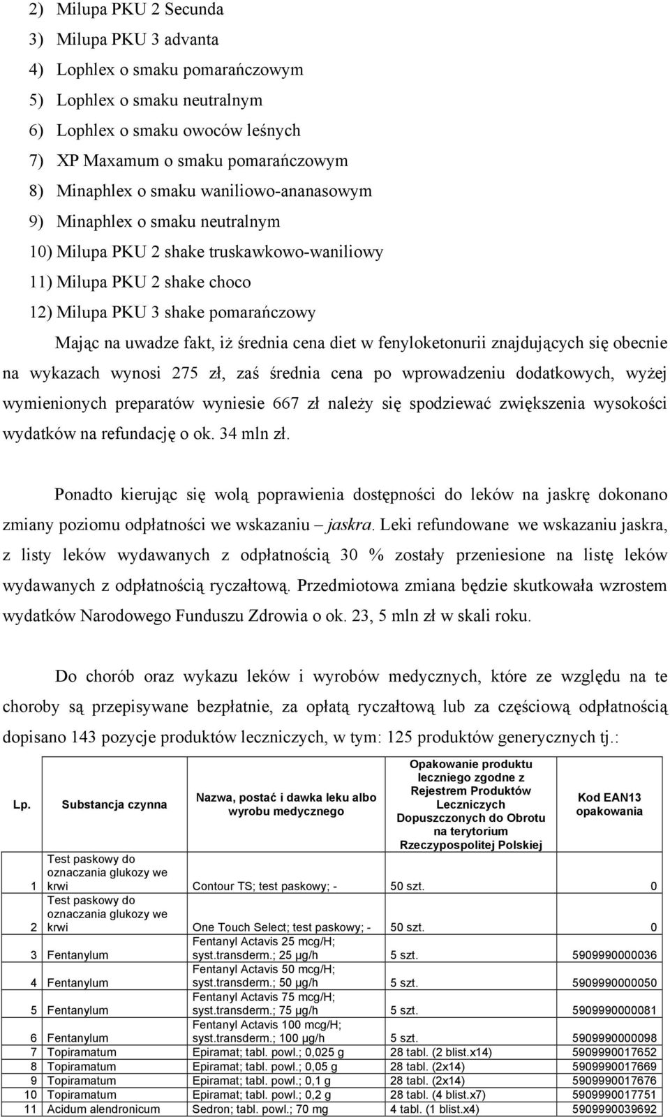 średnia cena diet w fenyloketonurii znajdujących się obecnie na wykazach wynosi 275 zł, zaś średnia cena po wprowadzeniu dodatkowych, wyżej wymienionych preparatów wyniesie 667 zł należy się