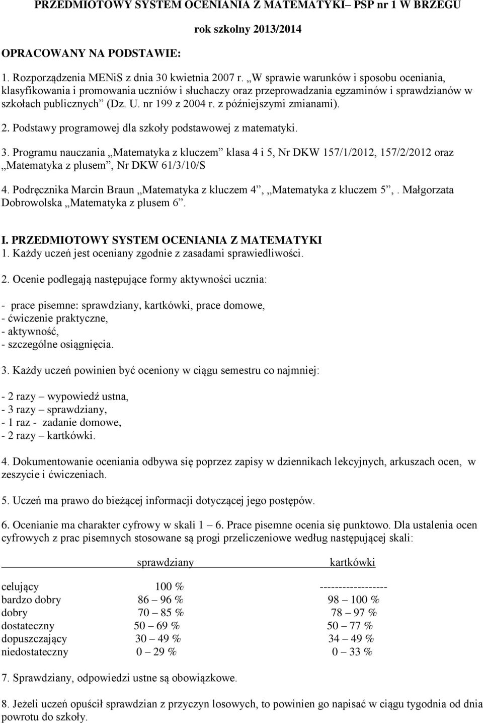 z późniejszymi zmianami). 2. Podstawy programowej dla szkoły podstawowej z matematyki. 3.