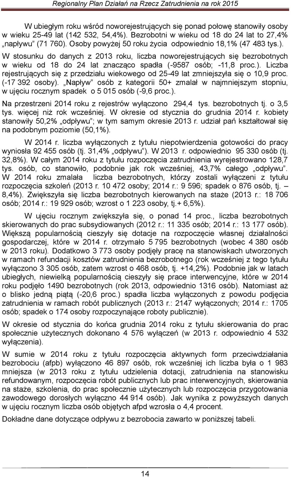 W stosunku do danych z 2013 roku, liczba noworejestrujących się bezrobotnych w wieku od 18 do 24 lat znacząco spadła (-9587 osób; -11,8 proc.).