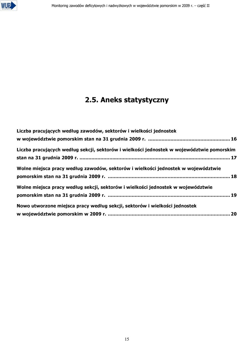 .. 17 Wolne miejsca pracy według zawodów, sektorów i wielkości jednostek w województwie pomorskim.
