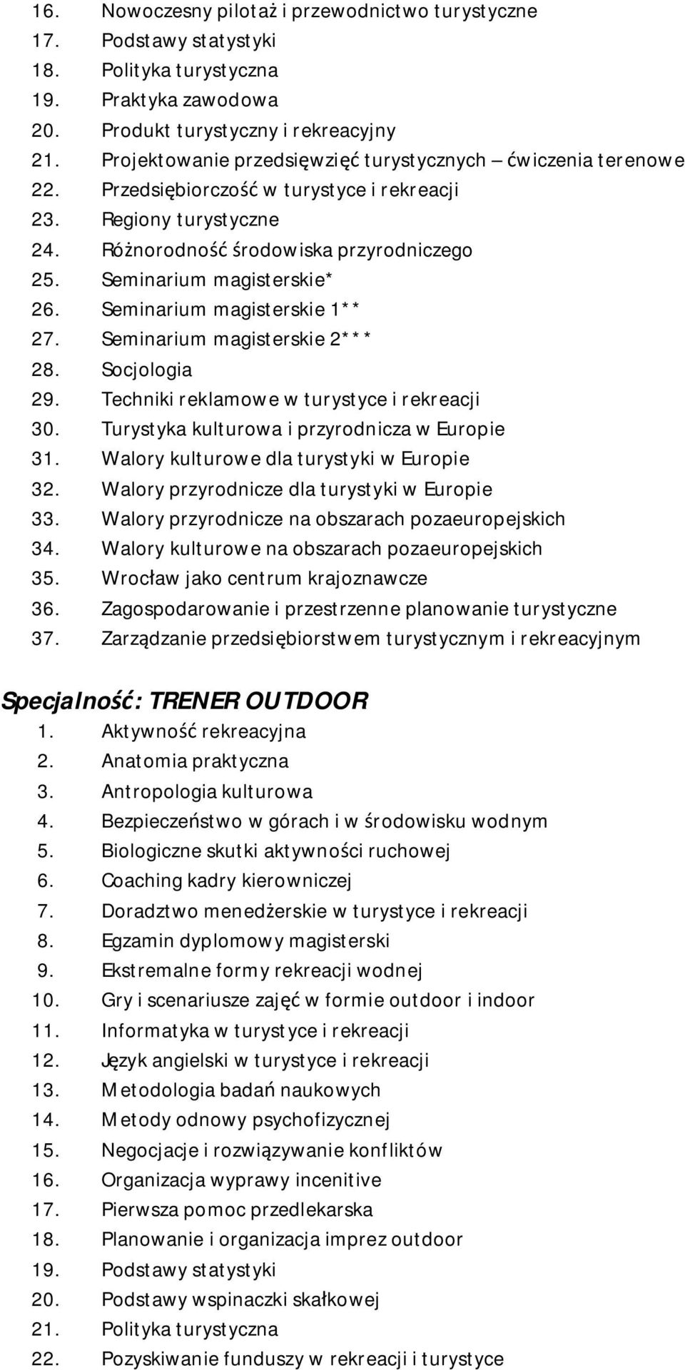 Seminarium magisterskie* 26. Seminarium magisterskie 1** 27. Seminarium magisterskie 2*** 28. Socjologia 29. Techniki reklamowe w turystyce i rekreacji 30.