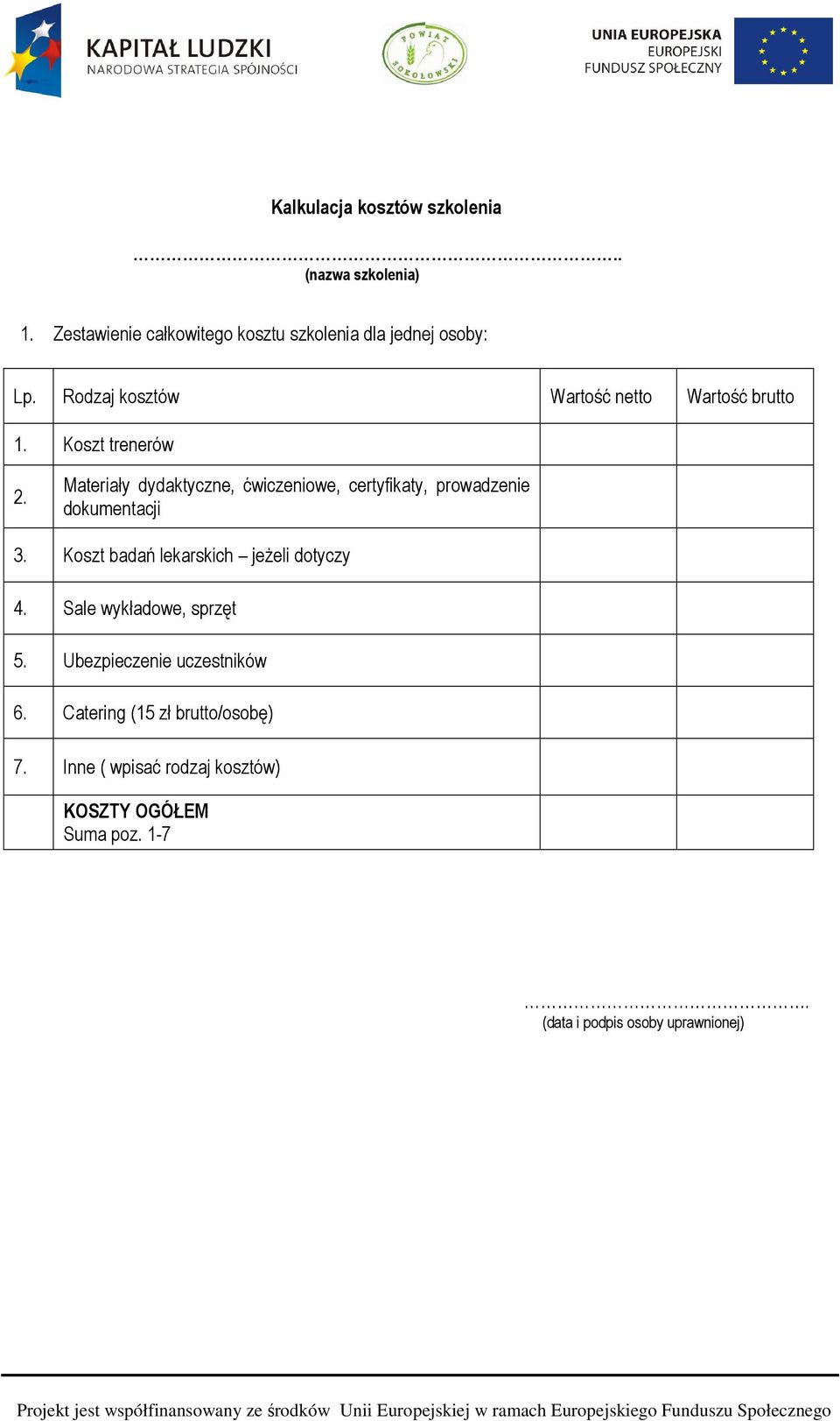 Materiały dydaktyczne, ćwiczeniowe, certyfikaty, prowadzenie dokumentacji 3. Koszt badań lekarskich jeżeli dotyczy 4.