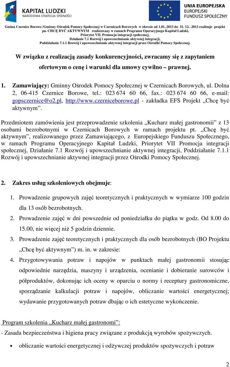 czerniceborowe.pl - zakładka EFS Projekt Chcę być aktywnym.