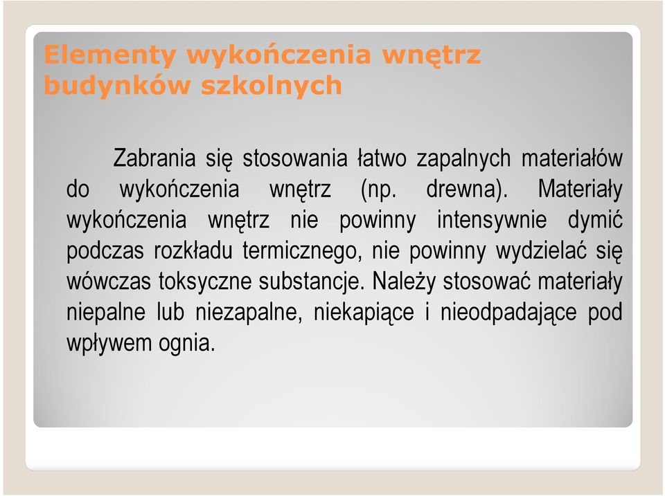 Materiały wykończenia wnętrz nie powinny intensywnie dymić podczas rozkładu termicznego, nie