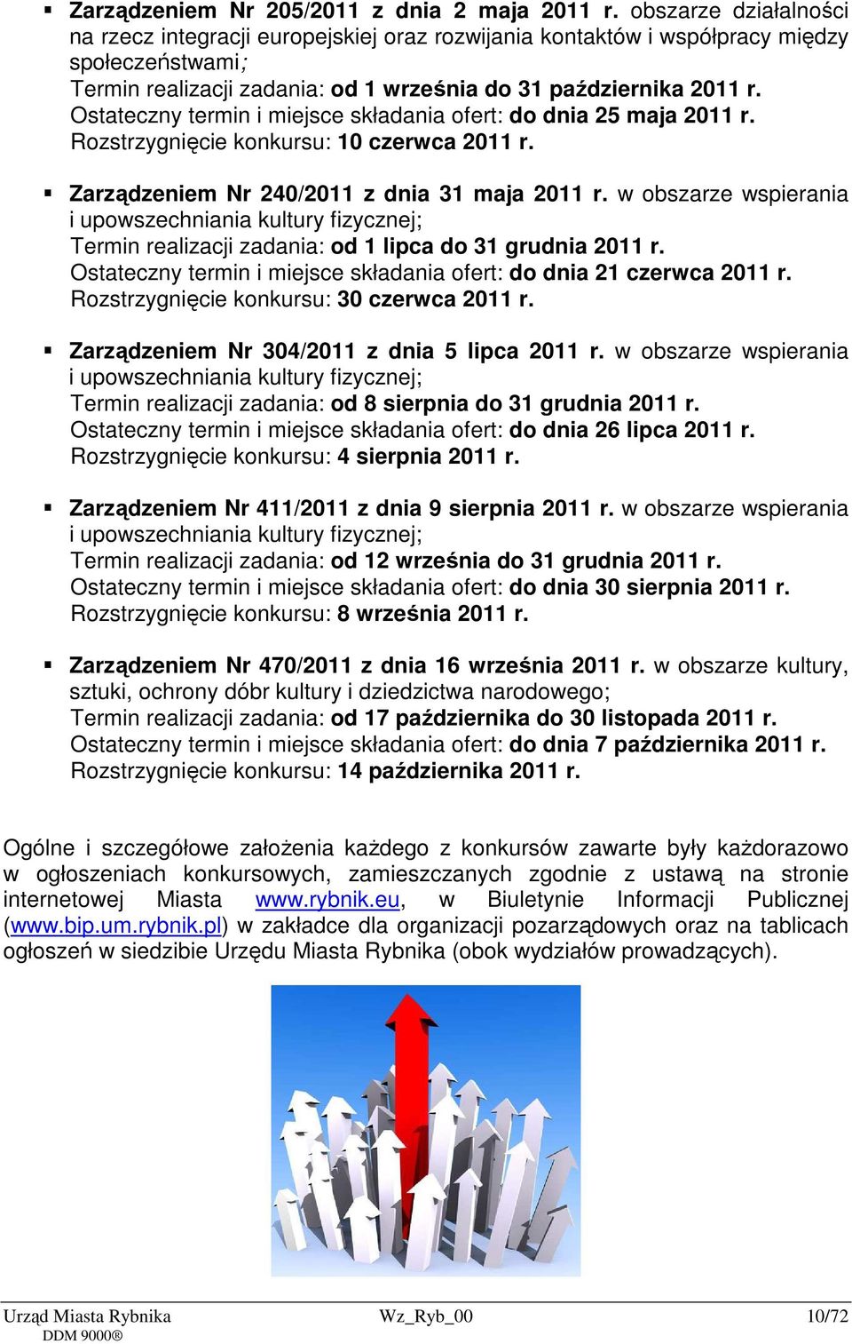 Ostateczny termin i miejsce składania ofert: do dnia 25 maja 2011 r. Rozstrzygnięcie konkursu: 10 czerwca 2011 r. Zarządzeniem Nr 240/2011 z dnia 31 maja 2011 r.