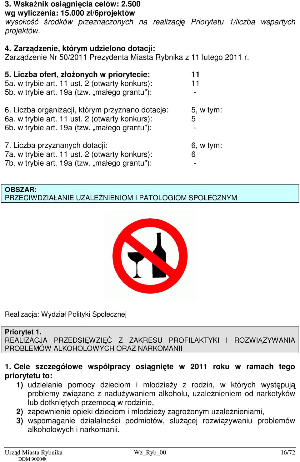 2 (otwarty konkurs): 11 5b. w trybie art. 19a (tzw. małego grantu ): - 6. Liczba organizacji, którym przyznano dotacje: 5, w tym: 6a. w trybie art. 11 ust. 2 (otwarty konkurs): 5 6b. w trybie art. 19a (tzw. małego grantu ): - 7.