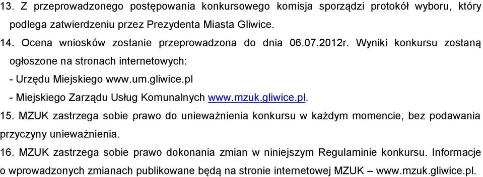 pl - Miejskiego Zarządu Usług Komunalnych www.mzuk.gliwice.pl. 15.