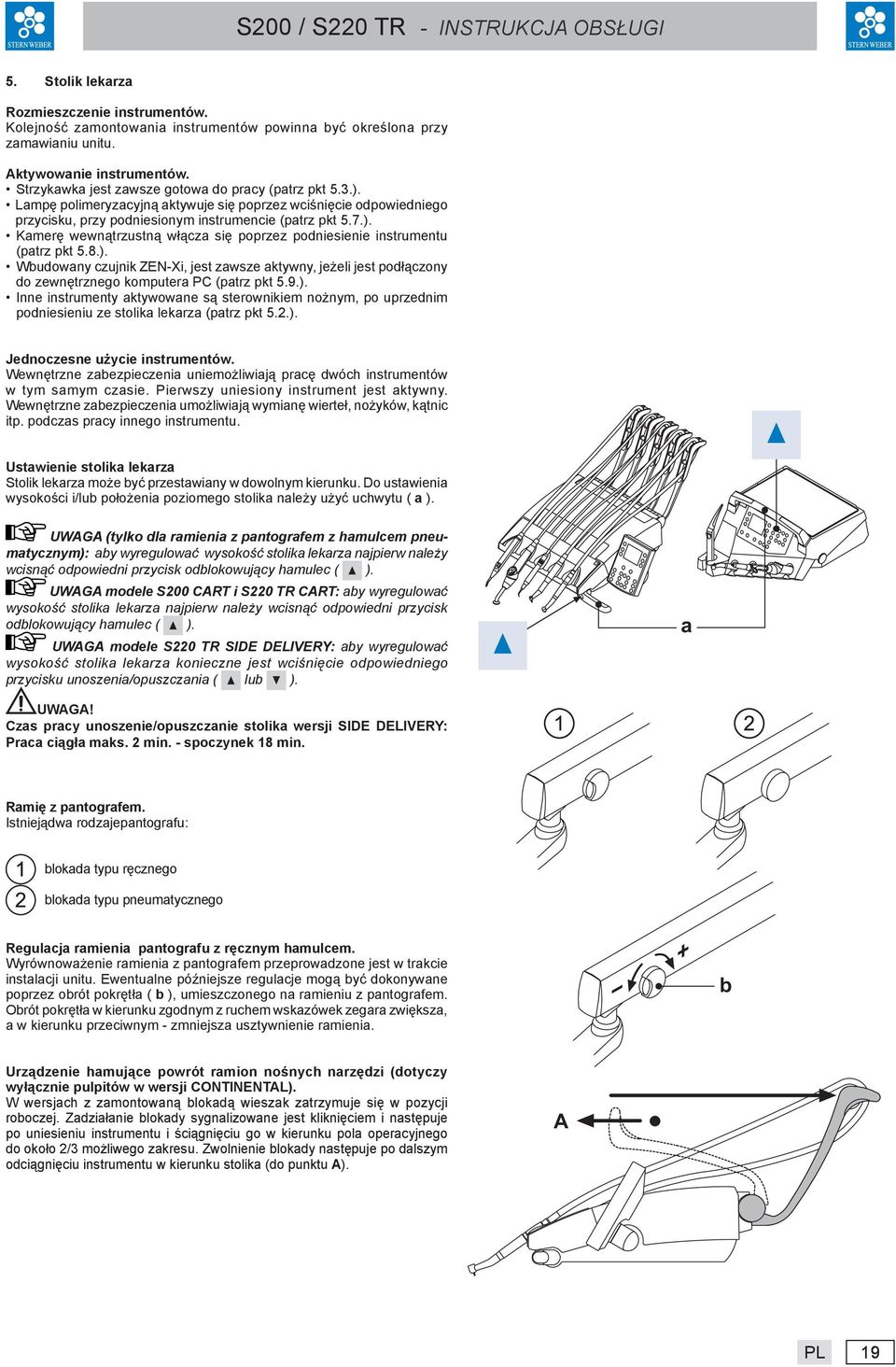 8.). Wbudowany czujnik ZEN-Xi, jest zawsze aktywny, jeżeli jest podłączony do zewnętrznego komputera PC (patrz pkt 5.9.). Inne instrumenty aktywowane są sterownikiem nożnym, po uprzednim podniesieniu ze stolika lekarza (patrz pkt 5.