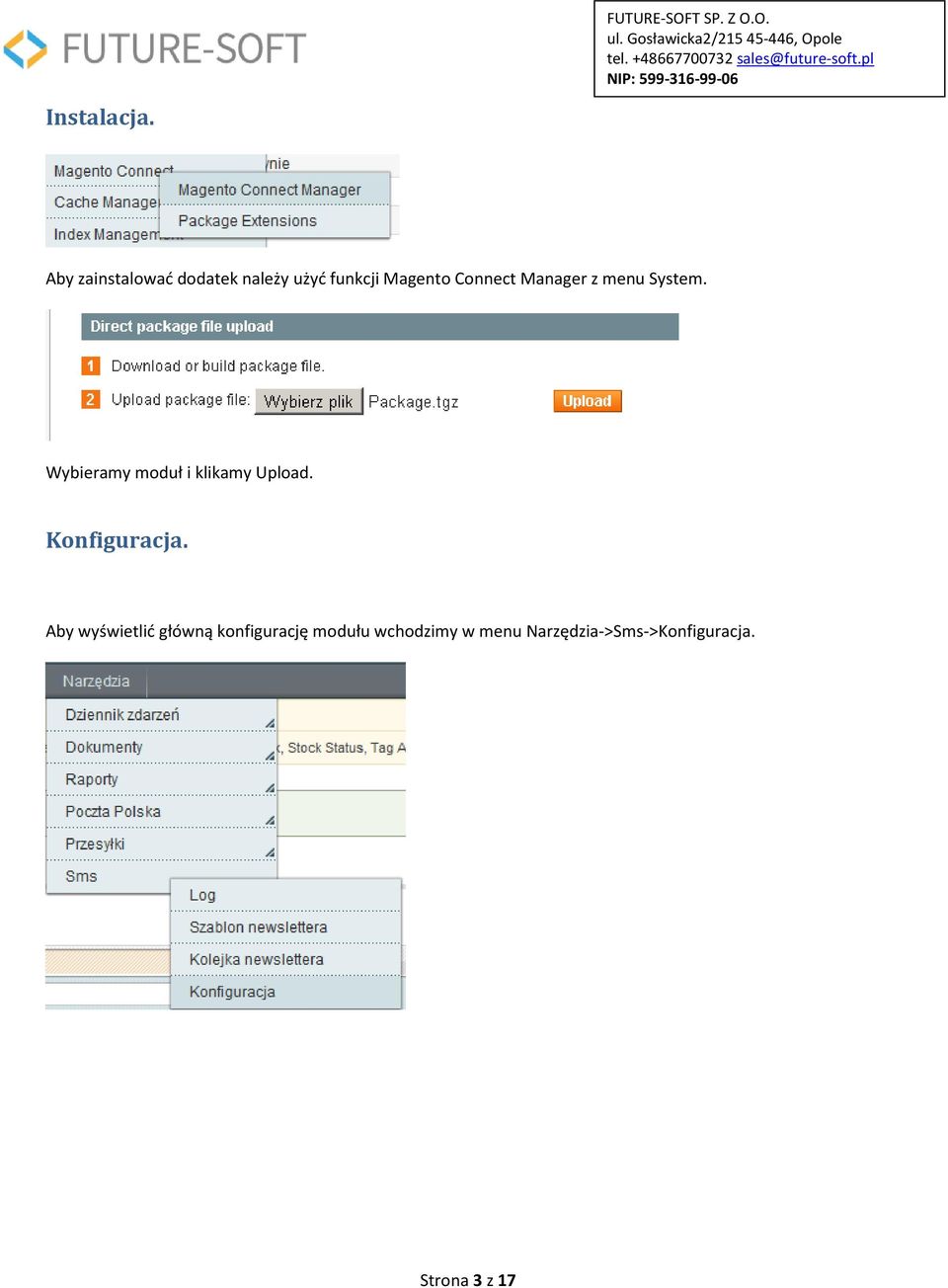 Manager z menu System. Wybieramy moduł i klikamy Upload.