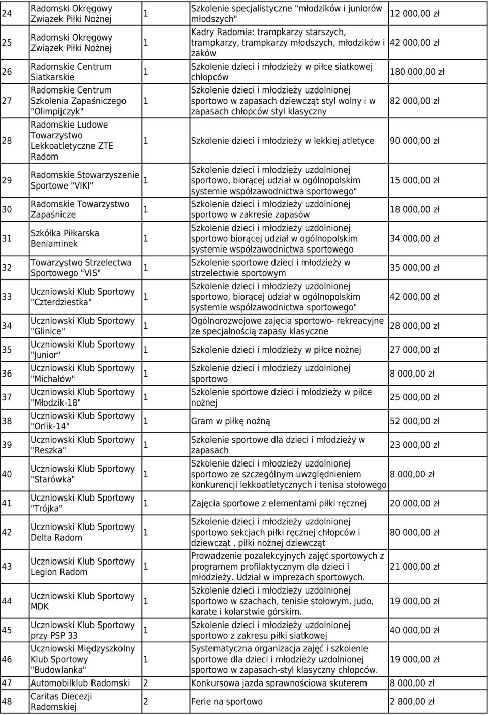 "Czterdziestka" "Glinice" "Junior" "Michałów" "Młodzik-8" "Orlik-" "Reszka" "Starówka" "Trójka" Delta Radom Legion Radom MDK przy PSP Uczniowski Międzyszkolny Klub Sportowy "Budowlanka" Szkolenie