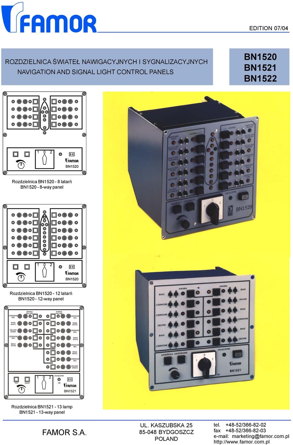 panel Rozdzielnica BN1521-13 lamp BN1521-13-way panel FAMOR S.A. UL.