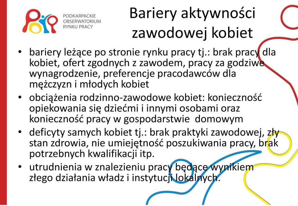 obciążenia rodzinno-zawodowe kobiet: koniecznośd opiekowania się dziedmi i innymi osobami oraz koniecznośd pracy w gospodarstwie domowym deficyty