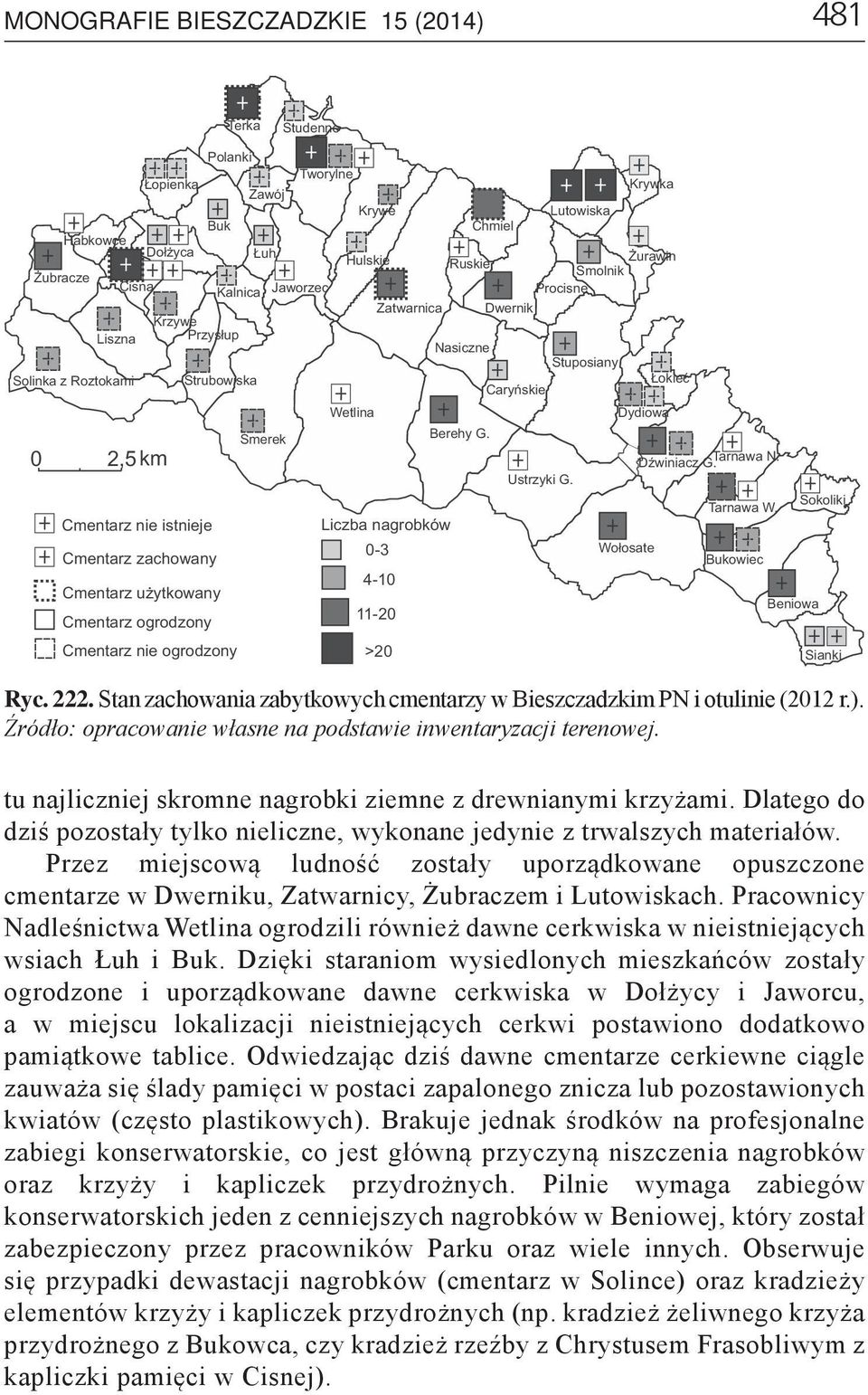 Nasiczne Berehy G. Chmiel Caryńskie Ustrzyki G. Lutowiska Stuposiany Krywka Dydiowa Wołosate Łokieć Tarnawa N. Dźwiniacz G. Tarnawa W. Bukowiec Beniowa Sokoliki Ryc. 222.