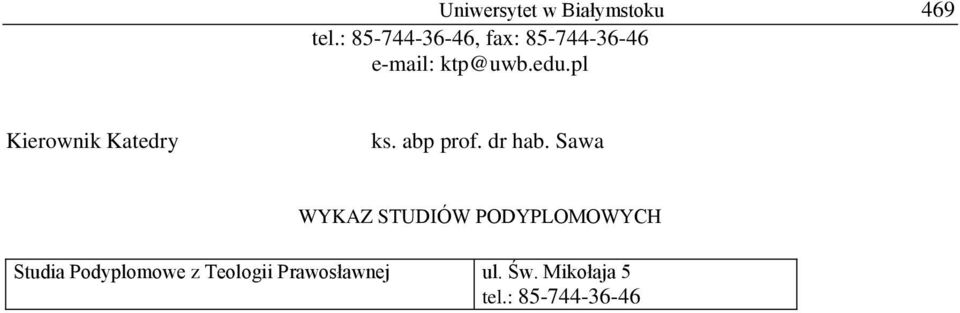 pl Kierownik Katedry ks. abp prof. dr hab.