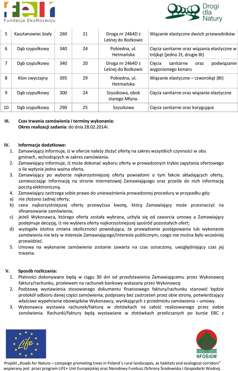 Wiązanie elastyczne dwóch przewodników Cięcia sanitarne oraz wiązania elastyczne w trójkąt (jedno 2t, drugie 8t) Cięcia sanitarne oraz podwiązanie wygonionego konaru Wiązanie elastyczne czworokąt