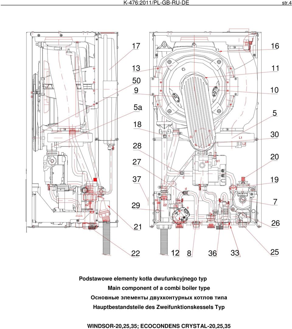 33 25 Podstawowe elementy kotła dwufunkcyjnego typ Main component of a combi