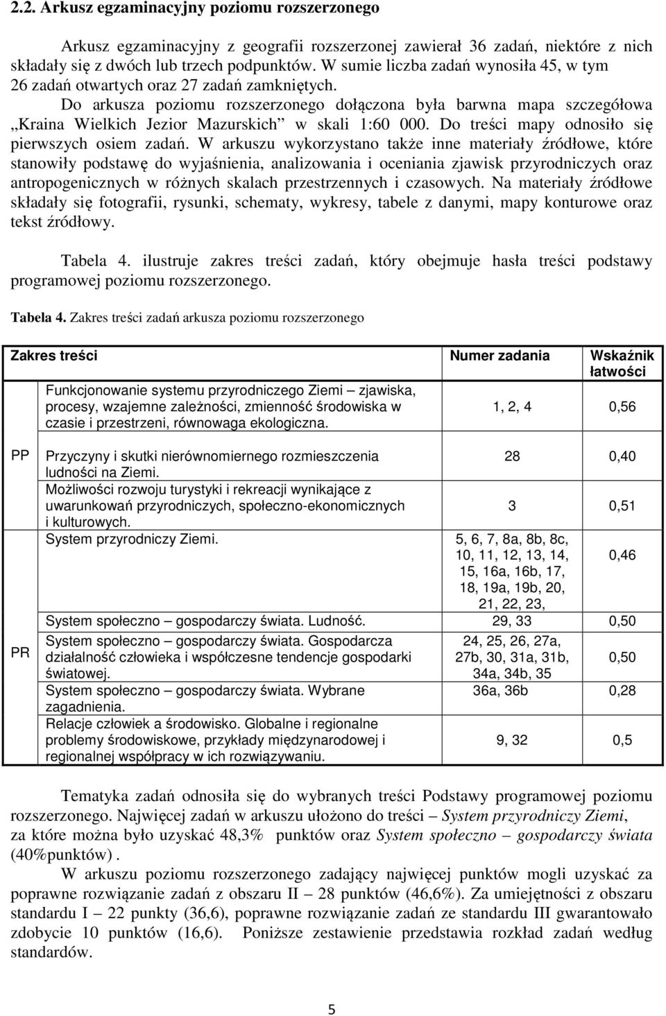 Do arkusza poziomu rozszerzonego dołączona była barwna mapa szczegółowa Kraina Wielkich Jezior Mazurskich w skali 1:60 000. Do treści mapy odnosiło się pierwszych osiem zadań.