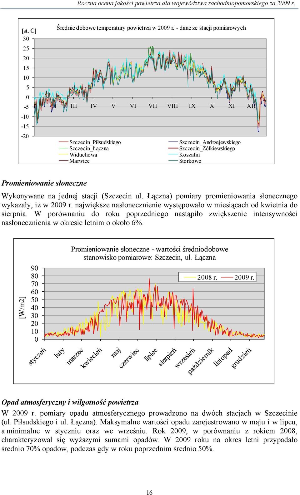 Koszalin Marwice Storkowo Promieniowanie słoneczne Wykonywane na jednej stacji (Szczecin ul. Łączna) pomiary promieniowania słonecznego wykazały, iż w 2009 r.