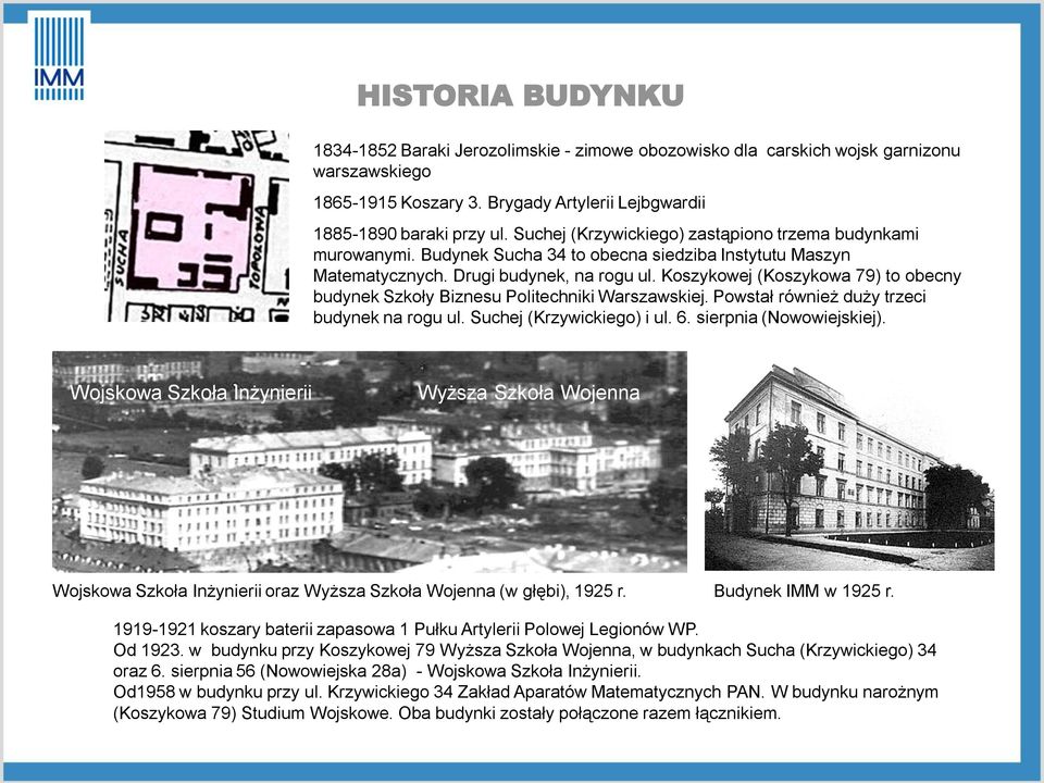 Koszykowej (Koszykowa 79) to obecny budynek Szkoły Biznesu Politechniki Warszawskiej. Powstał również duży trzeci budynek na rogu ul. Suchej (Krzywickiego) i ul. 6. sierpnia (Nowowiejskiej).