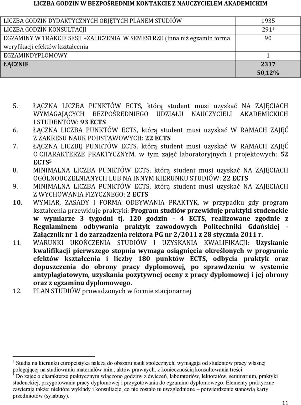 ŁĄCZNA LICZBA PUNKTÓW, którą student musi uzyskać NA ZAJĘCIACH WYMAGAJĄCYCH BEZPOŚREDNIEGO UDZIAŁU NAUCZYCIELI AKADEMICKICH I STUDENTÓW: 9.