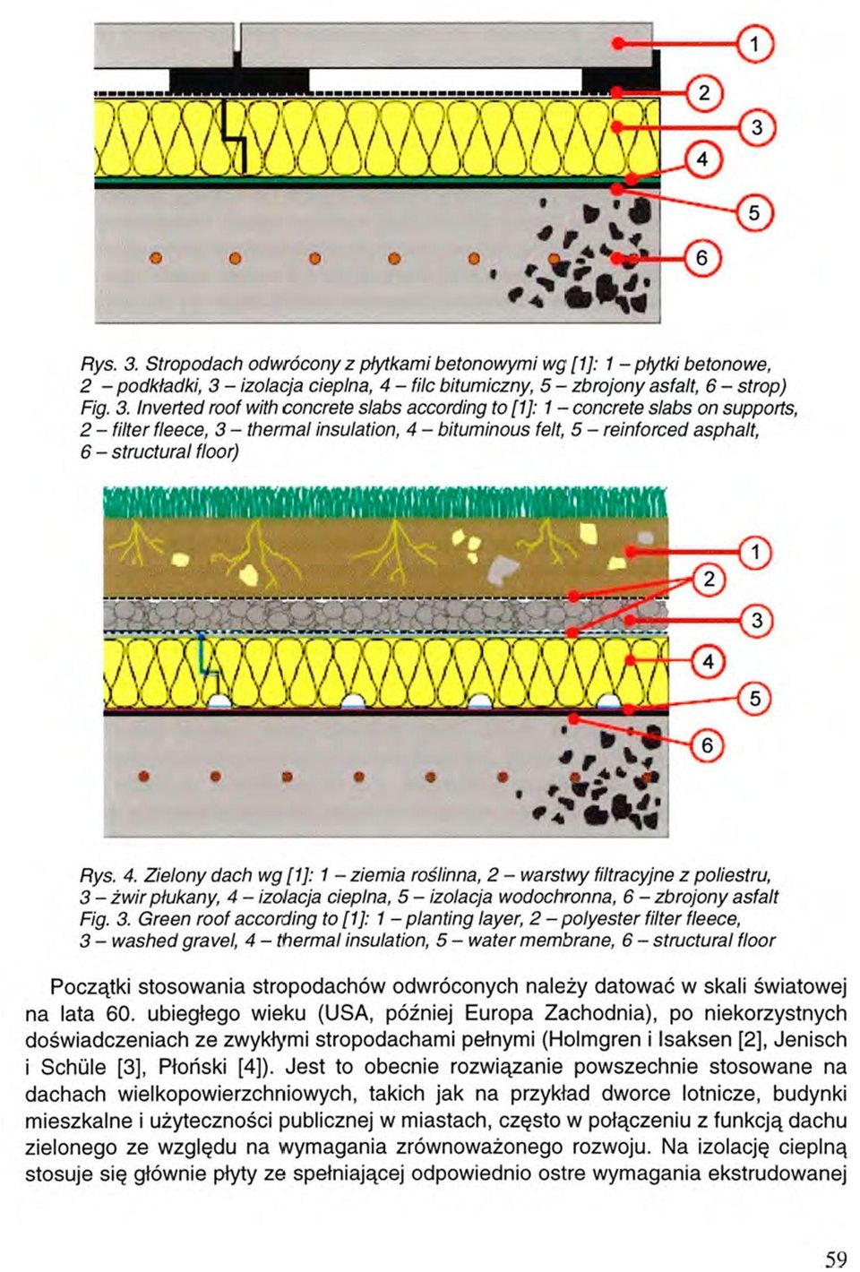 - izolacja cieplna, 4 - filc bitumiczny, 5 - zbrojony asfalt, 6 - strop) Fig. 3.