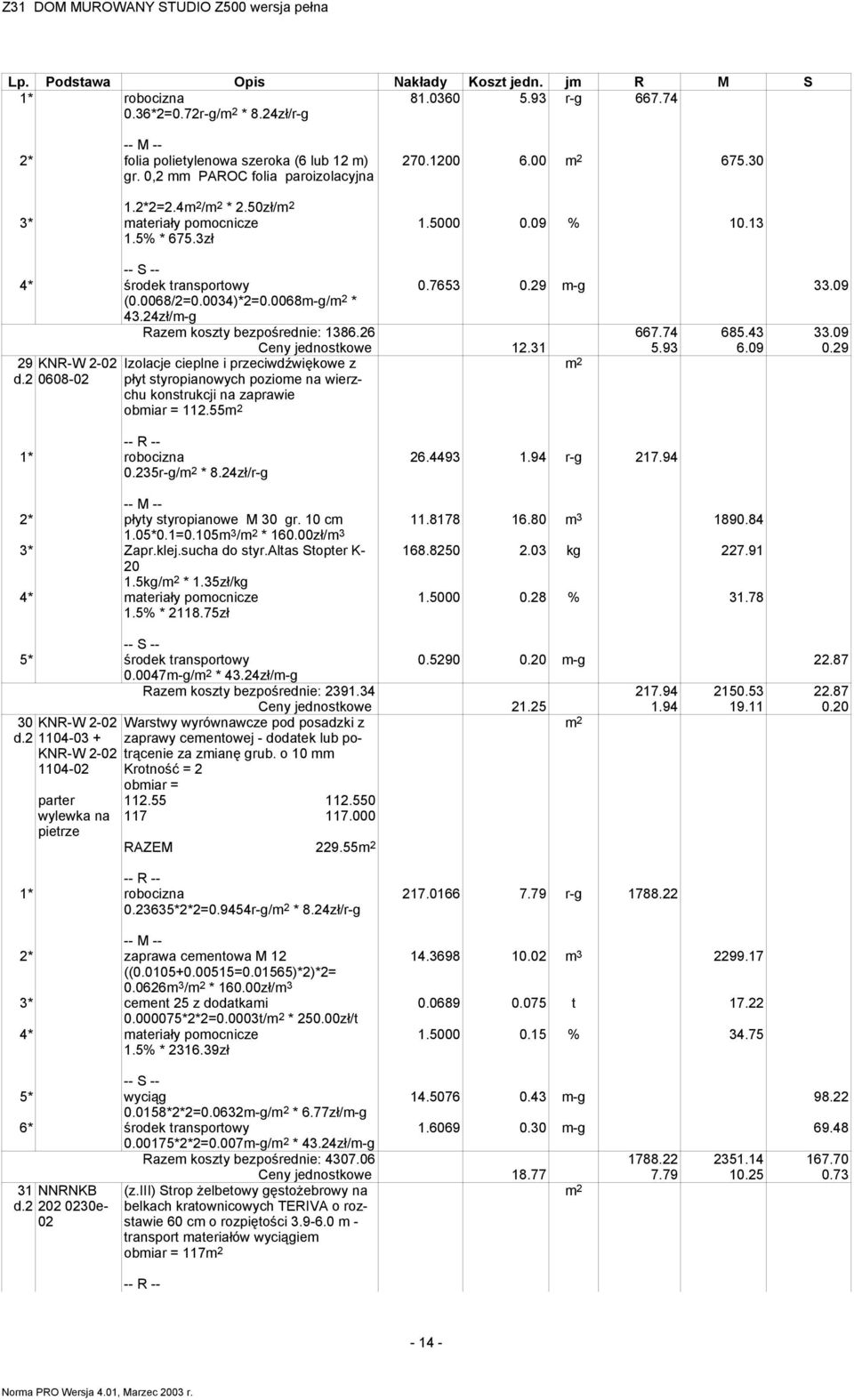 2 0608-02 Izolacje cieplne i przeciwdźwiękowe z płyt styropianowych poziome na wierzchu konstrukcji na zaprawie obmiar = 112.55 Ceny jednostkowe 12.31 5.93 6.09 0.29 0.235r-g/ * 8.24zł/r-g 26.4493 1.