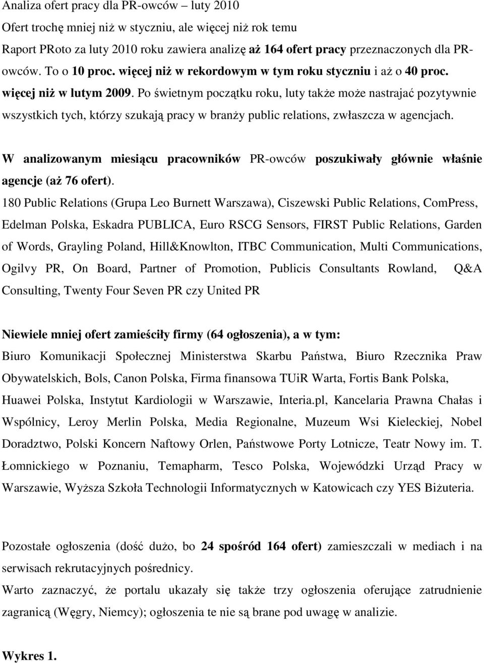 Po świetnym początku roku, luty takŝe moŝe nastrajać pozytywnie wszystkich tych, którzy szukają pracy w branŝy public relations, zwłaszcza w agencjach.