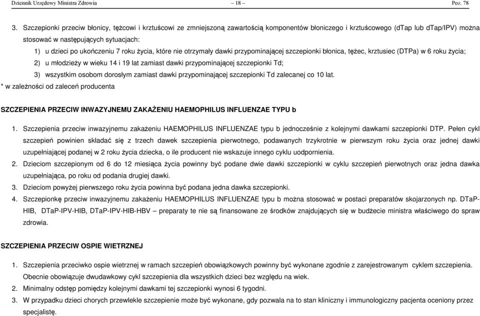 ukończeniu 7 roku życia, które nie otrzymały dawki przypominającej szczepionki błonica, tężec, krztusiec (DTPa) w 6 roku życia; 2) u młodzieży w wieku 14 i 19 lat zamiast dawki przypominającej