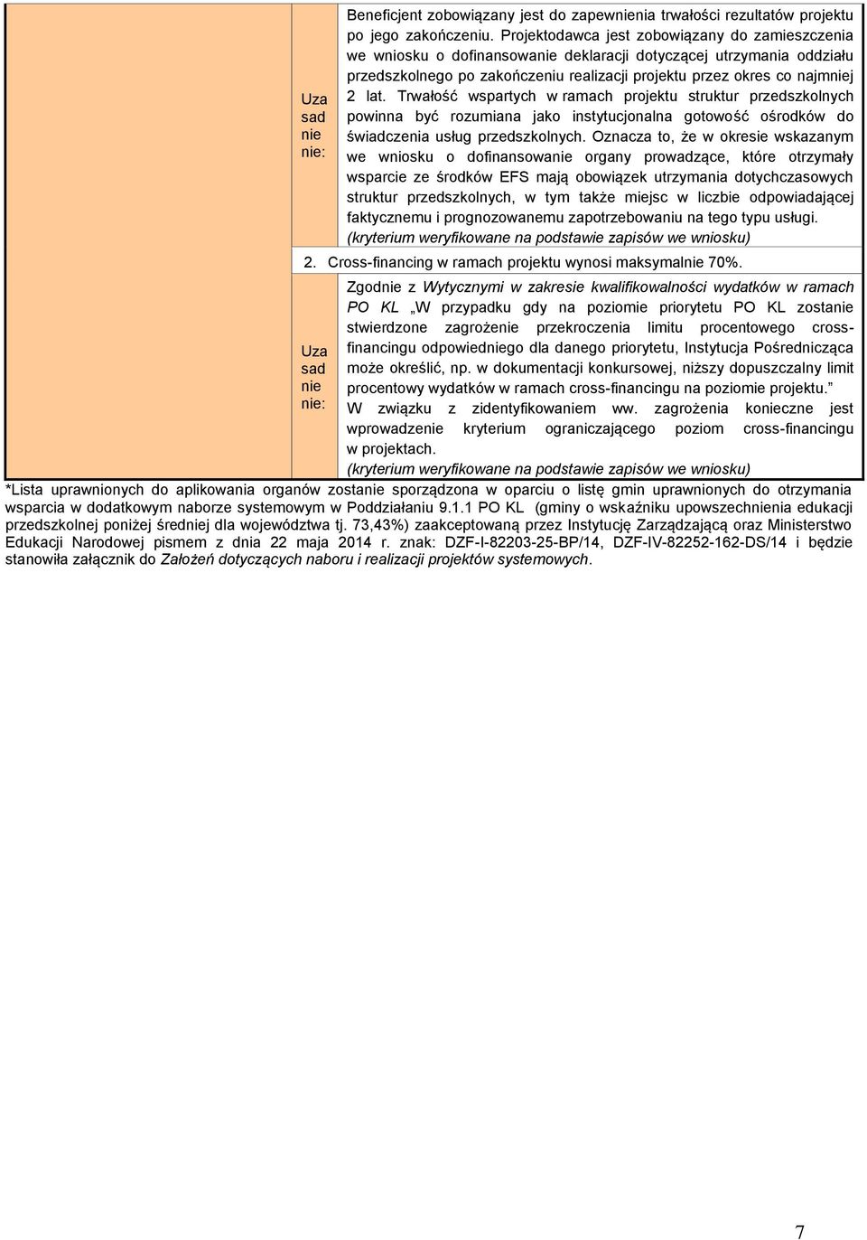 Trwałość wspartych w ramach struktur przedszkolnych powinna być rozumiana jako instytucjonalna gotowość ośrodków do świadczenia usług przedszkolnych.