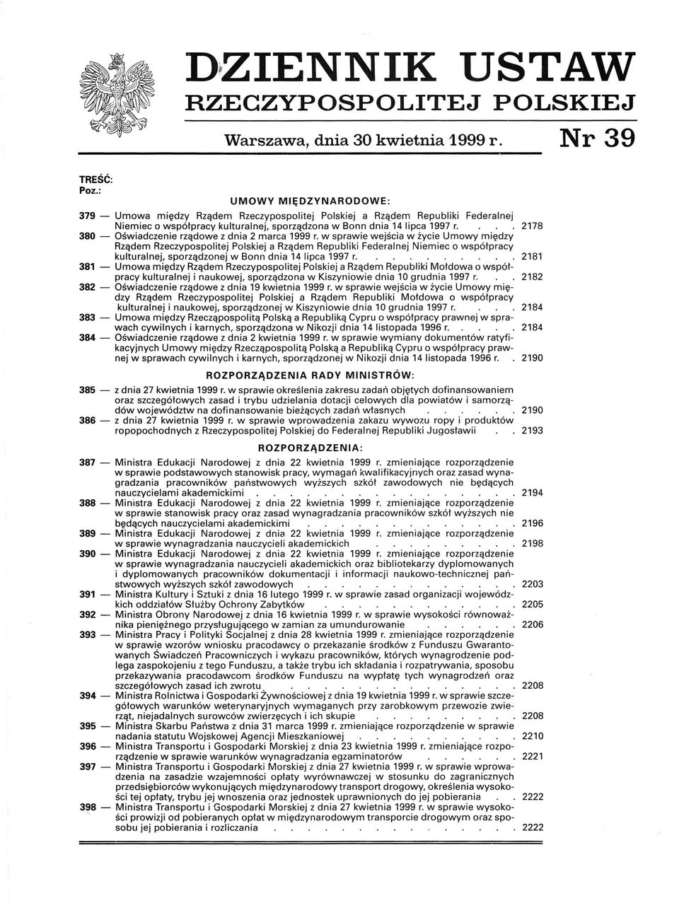 2178 380 - Oświadczenie rządowe z dnia 2 marca 1999 r.