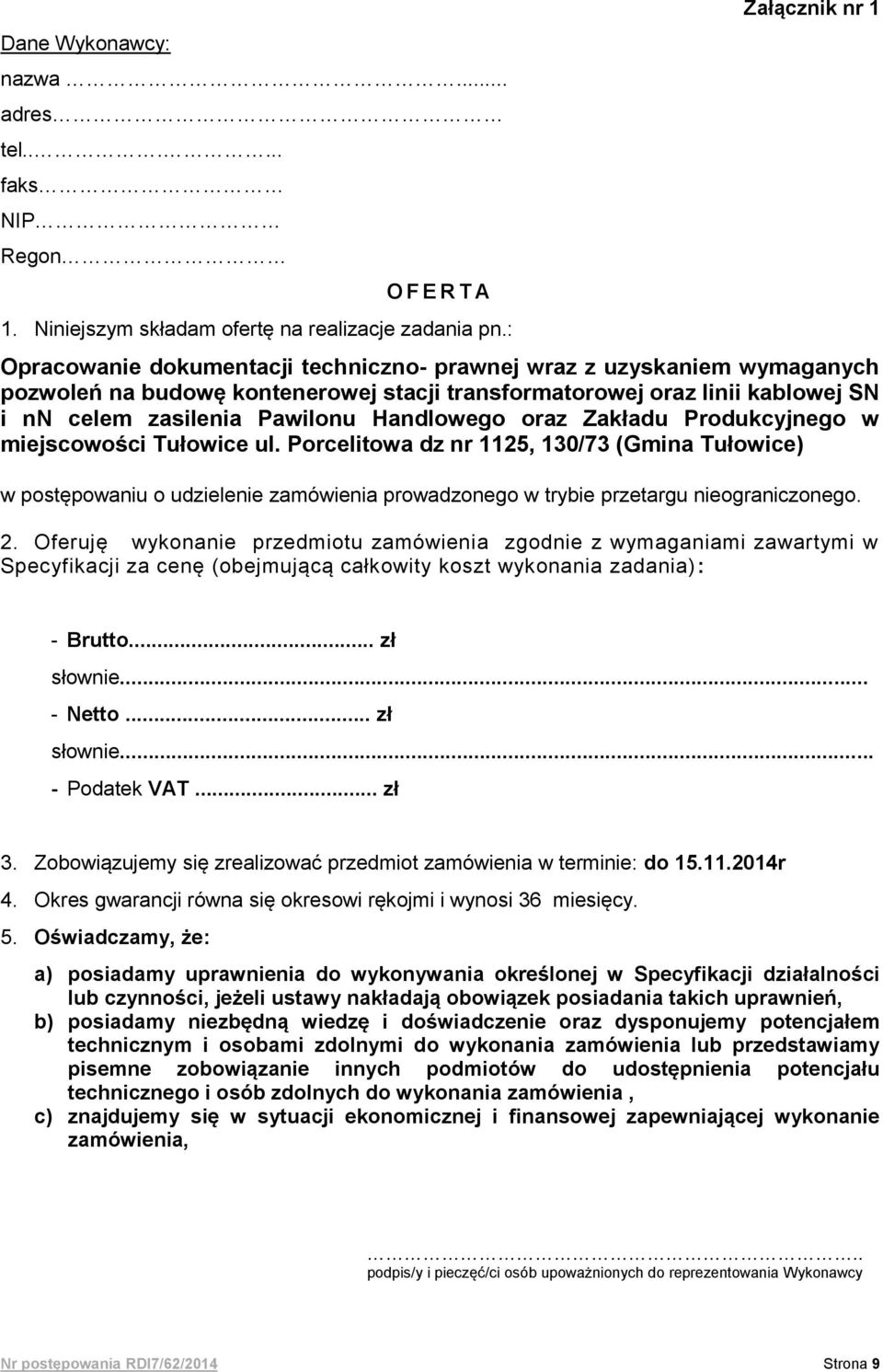 Pawilonu Handlowego oraz Zakładu Produkcyjnego w miejscowości Tułowice ul.
