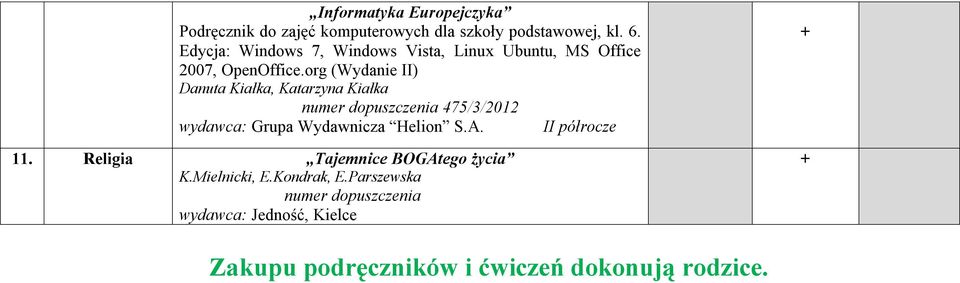 org (Wydanie II) Danuta Kiałka, Kataryna Kiałka numer dopuscenia 475/3/2012 wydawca: Grupa Wydawnica