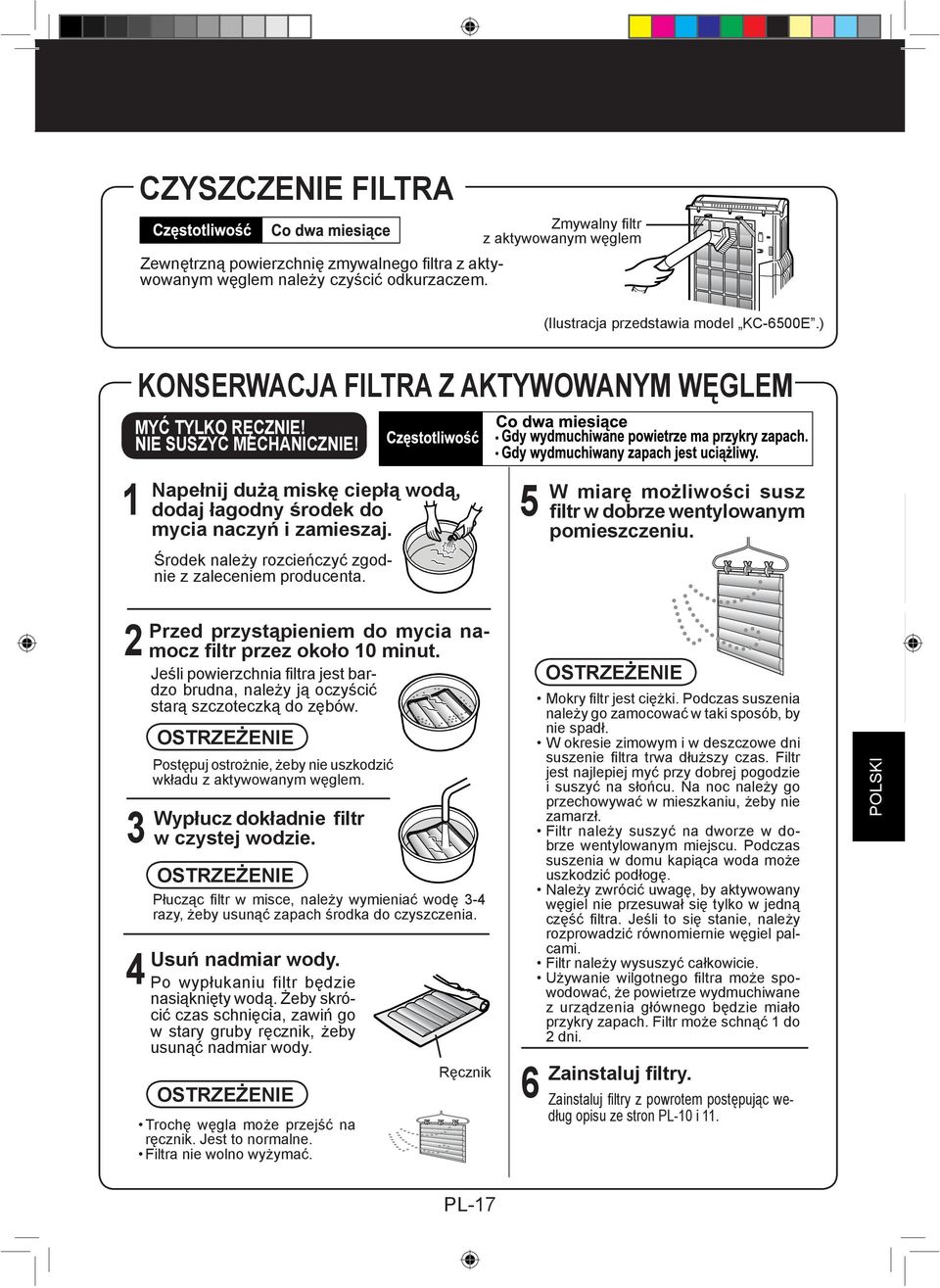 Środek należy rozcieńczyć zgodnie z zaleceniem producenta. 5 W miarę możliwości susz filtr w dobrze wentylowanym pomieszczeniu.