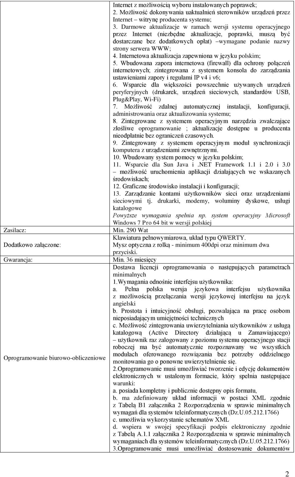 Darmowe aktualizacje w ramach wersji systemu operacyjnego przez Internet (niezbędne aktualizacje, poprawki, muszą być dostarczane bez dodatkowych opłat) wymagane podanie nazwy strony serwera WWW; 4.