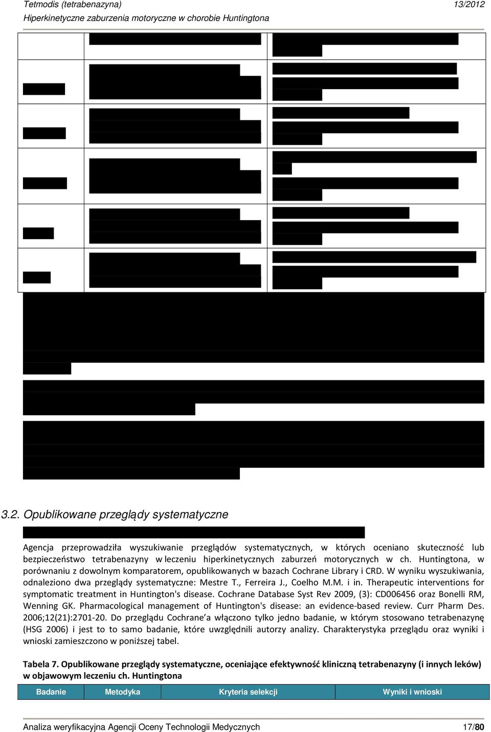 , Ferreira J., Coelho M.M. i in. Therapeutic interventions for symptomatic treatment in Huntington's disease. Cochrane Database Syst Rev 2009, (3): CD006456 oraz Bonelli RM, Wenning GK.