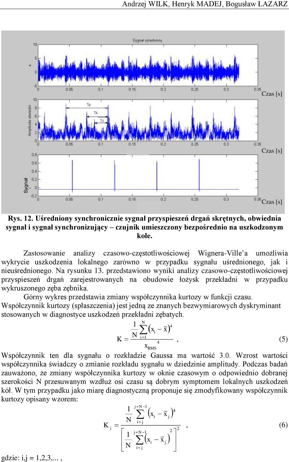 Zstosownie nlizy czsowo-częstotliwościowej Wigner-Ville umożliwi wykrycie uszkodzeni loklnego zrówno w przypdku sygnłu uśrednionego, jk i nieuśrednionego. N rysunku 13.