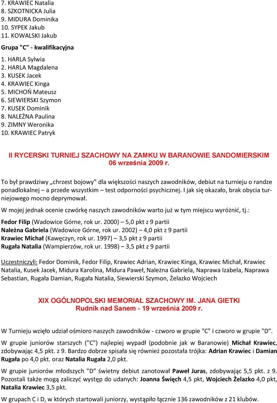 To był prawdziwy chrzest bojowy dla większości naszych zawodników, debiut na turnieju o randze ponadlokalnej a przede wszystkim test odporności psychicznej.