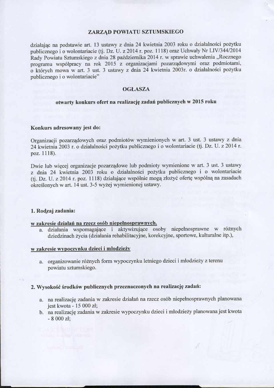 w sprawie uchwalenia,,rocznego programu wsp6lpracy na rok 2015 z orgarizacjami pozarzqdowymi oraz podmiotami, o kt6rych mowa w art. 3 ust. 3 ustawy z dnia 24 kwietnia 2003r.