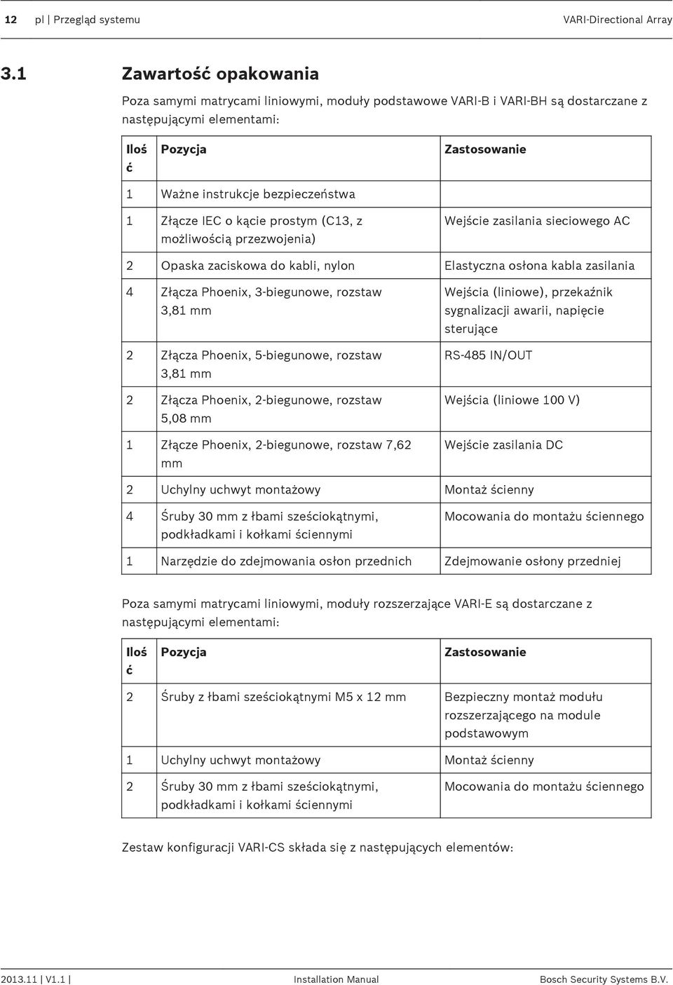 Złącze IEC o kącie prostym (C13, z możliwością przezwojenia) Wejście zasilania sieciowego AC 2 Opaska zaciskowa do kabli, nylon Elastyczna osłona kabla zasilania 4 Złącza Phoenix, 3-biegunowe,