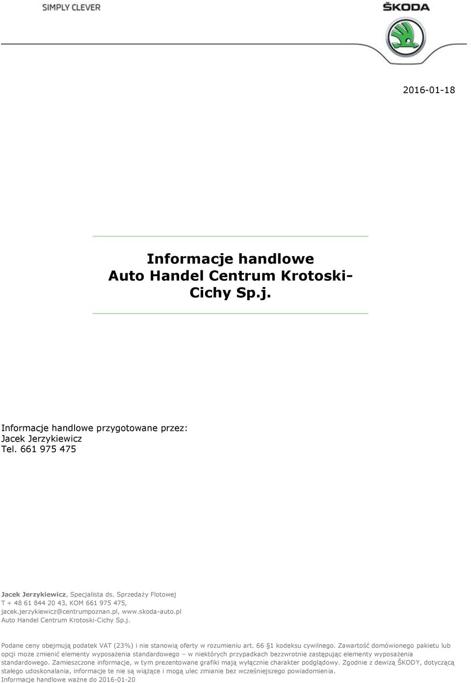 Informacje handlowe przygotowane